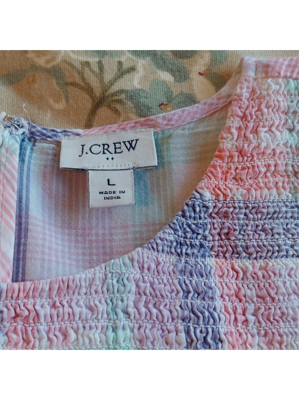 J.Crew Women's Smocked Tiered Cotton Plaid Dress in Pastels Multi size Large - Picture 16 of 17